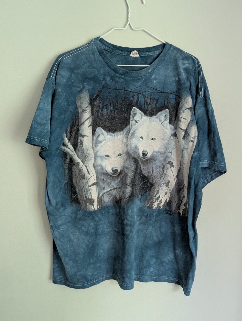 Worn-in White Wolves Wolf Shirt Tie Dye Blue T-Shirt Size XL Vintage Look